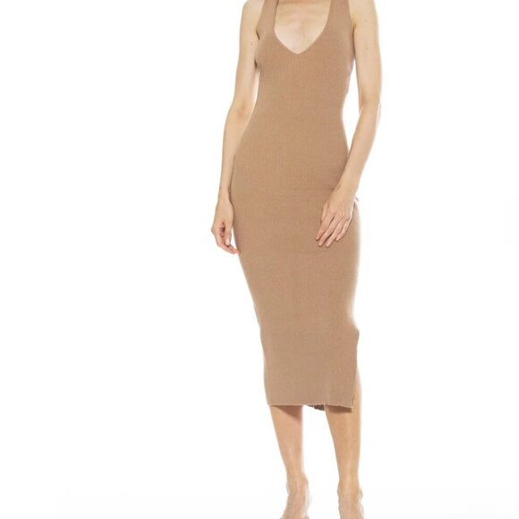 NWT Alexia Admor Ariana Racerback Dress In Nude Tan Size Large - Picture 1 of 5